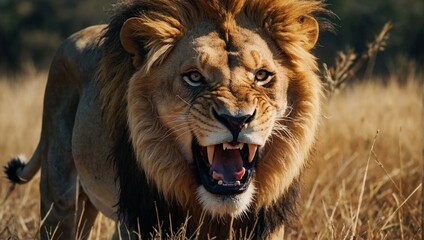 Naklejka premium lion in the grass