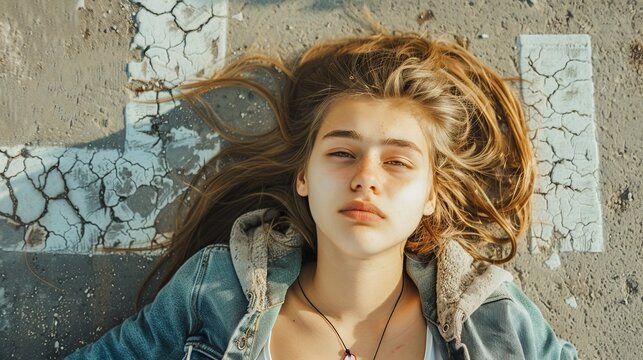 young woman addicted to opiates lying on the street