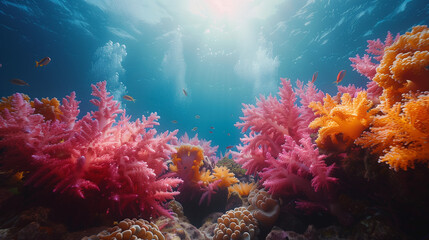 coral reef with fish and fauna