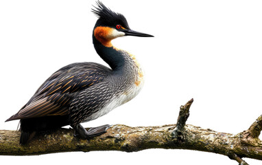 Fototapeta premium Branch-Perched Grebe isolated on transparent Background