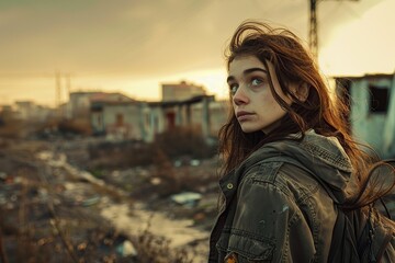 teenager in a fictional situation of poverty or young war - obrazy, fototapety, plakaty