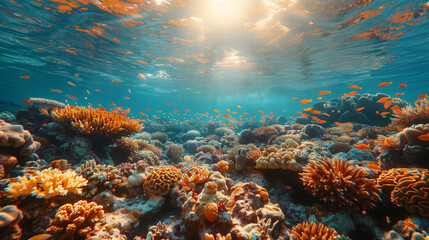 underwater photography of coral reefs with fish and fauna - obrazy, fototapety, plakaty