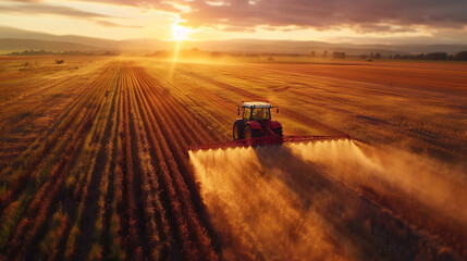 Fototapeta premium The wheat harvester is working on the field. Agricultural combine harvester machine harvests a field of golden ripe wheat. Agriculture, natural products.