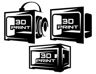 A set of three 3D printer templates. Vector monochrome illustration