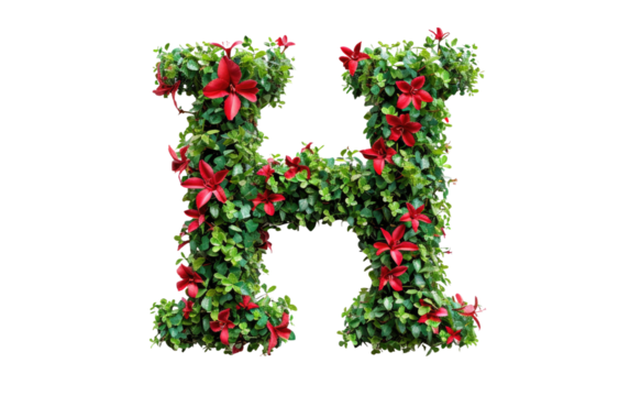 Verdant and Crimson Blossom Note H isolated on transparent Background