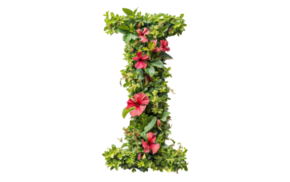 Verdant and Crimson Bloom: Letter 'I' isolated on transparent Background