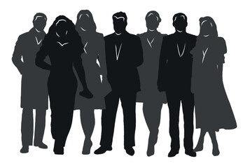 Group of people, silhouettes of men and women, passers-by, ladies and gentlemen, office workers, businessmen, business people. Colorful vector illustration.	
 - obrazy, fototapety, plakaty