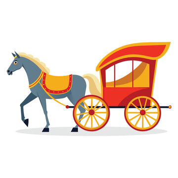 Carriage with horse vehicle Road Transport flat vector illustration