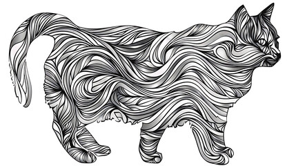 abstract line art of cat on white background