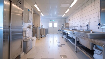 Bright and clean dairy farm facility with modern equipment