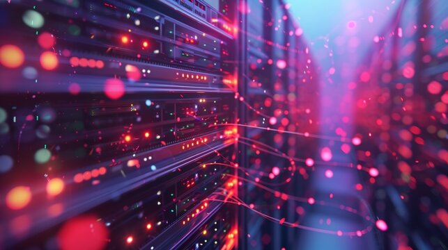 A network of servers and data centers connected via fiber optic cables, symbolizing the concept of cloud computing technology and data storage, Cloud computing infrastructure concept