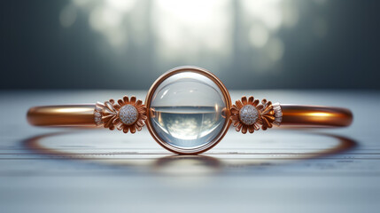 Luxury jewelry concept. Beautiful ring with gemstones on clean podium in studio. - obrazy, fototapety, plakaty