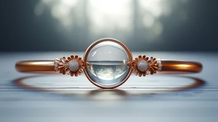 Foto op Plexiglas Luxury jewelry concept. Beautiful ring with gemstones on clean podium in studio. © NorLife