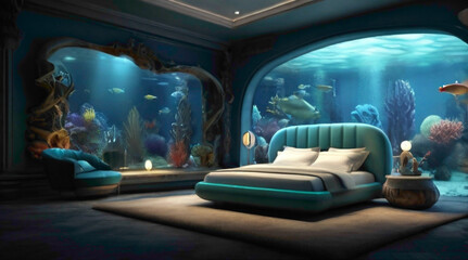 interior of a room under water