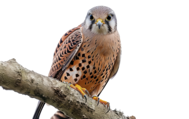 Branch Perched Kestrel isolated on transparent Background
