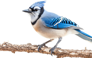 Perched Blue Jay on a Branch isolated on transparent Background