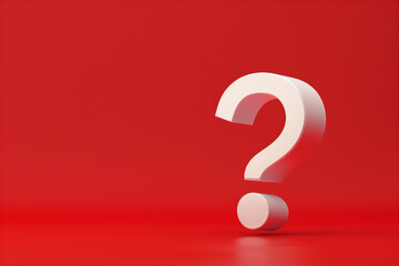 White question mark on a red background 3d render - obrazy, fototapety, plakaty