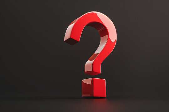 Red question mark on a black background 3d render