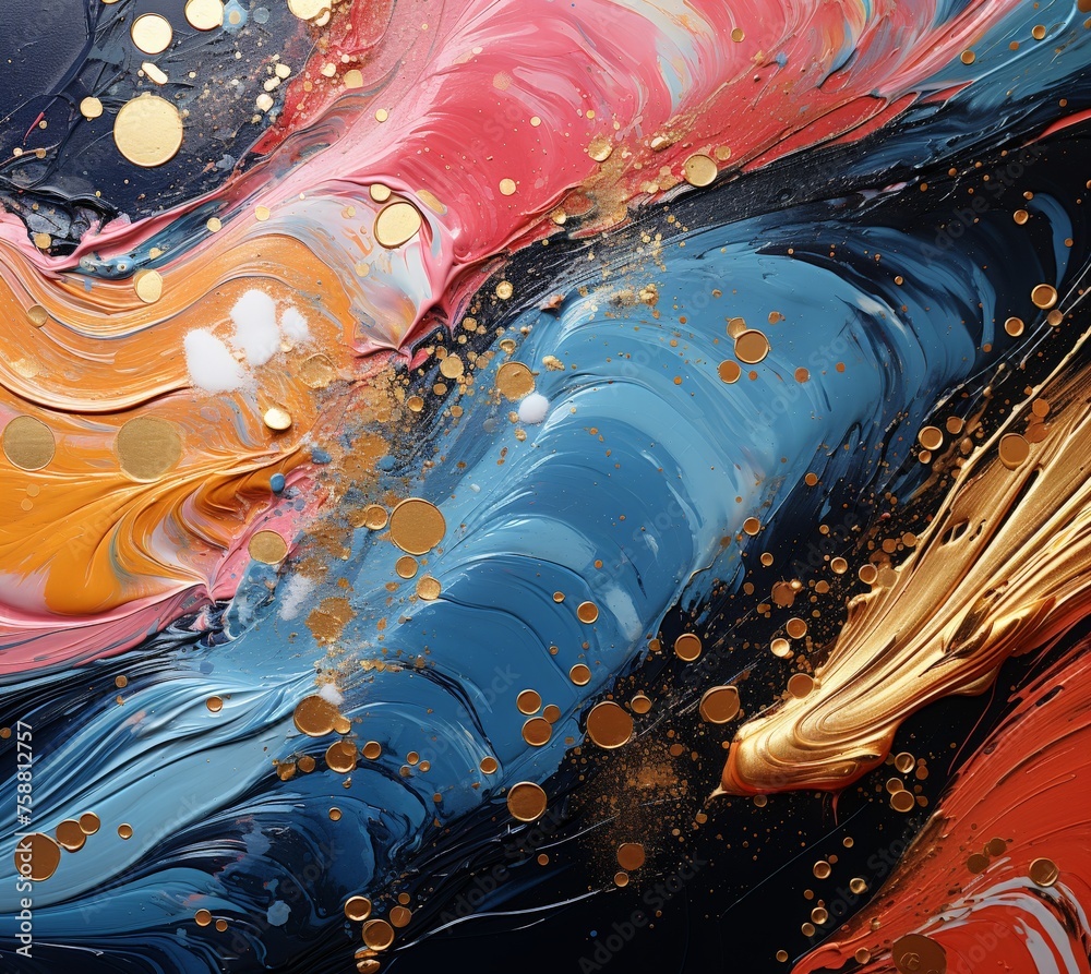 Aufkleber A dynamic abstract painting filled with a multitude of vibrant colors and unique shapes, creating a harmonious and lively composition