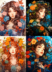 A unique art style inspired by the works of Or Woman depicted with flowers in a creative and artistic way. Ideal for those who appreciate original and creative works of art.