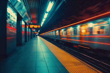 Fototapeta na wymiar Metro train station motion blur background