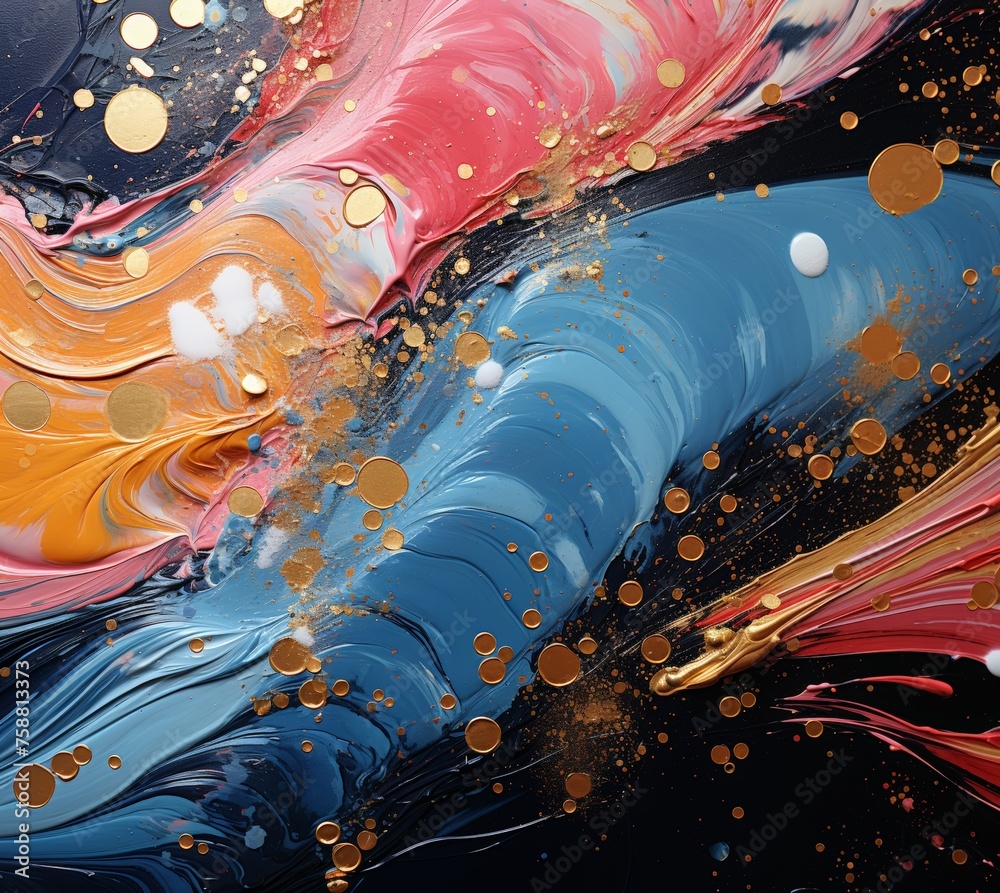 Aufkleber Swirling ribbons of shimmering gold and deep blue intertwine on a canvas, creating a mesmerizing abstract painting that evokes a sense of mystery and movement