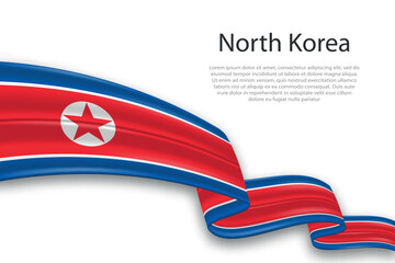 Abstract Wavy Flag of North Korea on White Background