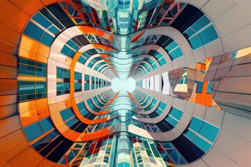 Digital manipulation of architectural photography to distort and warp buildings into surreal and abstract forms - obrazy, fototapety, plakaty