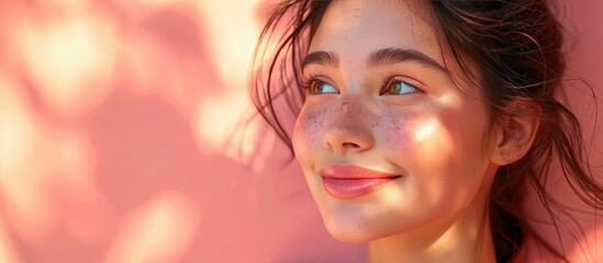 Close up portrait of a beautiful young woman with long brown hair
