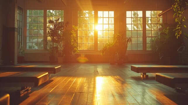 Sunlit Pilates studio with welcoming atmosphere and equipment ready