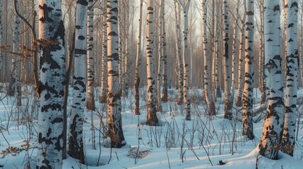 A relaxing forest of white birches