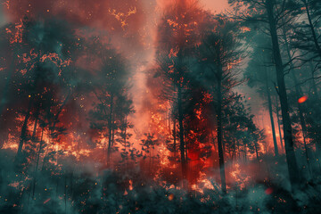 Raging Forest Fire Showing Trees on Fire - Abstract Photography - obrazy, fototapety, plakaty