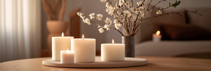 scented candles in calming white fragrances to create a soothing atmosphere at home.