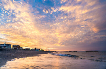 Sunset on the Rimini beach, Italy