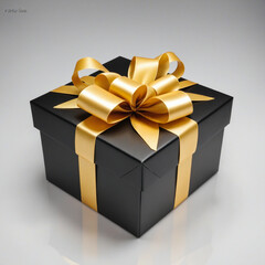 Black gift box with gold ribbon colorful present