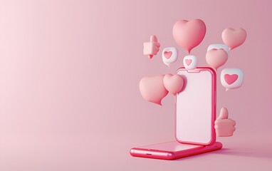 A pink backdrop with space for writing is paired with an isometric 3D image of a cartoon clay material as a conversation bubble alert notice for smartphones, Generative AI.
