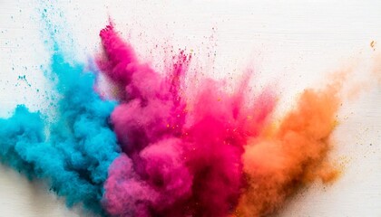multicolored dust and smoke on white background happy holi indian concept