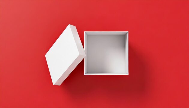 blank white box open or top view of empty present box isolated on red background with shadow minimal conceptual 3d rendering