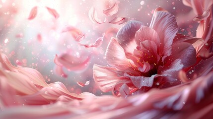 Swirling wind with flying petals of a flower isolated on transparent background. Modern realistic illustration of a spiral air vortex with petals of a flower floating in the air. - obrazy, fototapety, plakaty
