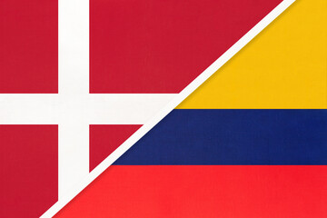 Fototapeta premium Denmark and Colombia, symbol of country. Danish vs Colombian national flags.