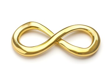 A top view of a three-dimensional image featuring a golden infinity symbol set against a white background with text space, Generative AI.