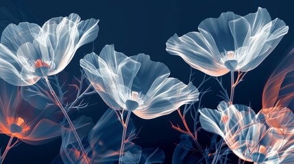 Art background with transparent x-ray flowers. Blooming flowers. Beautiful floral backdrop