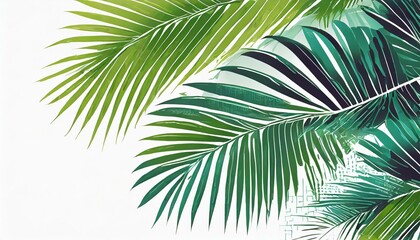 palm leaves on the simple white background promo banner created with technology