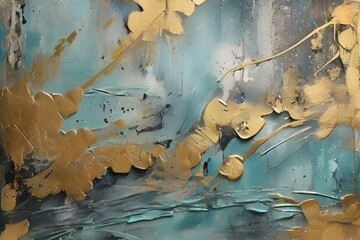A grungy, abstract background blending warm gold and cool teal tones with a distressed, textured overlay. Generative AI