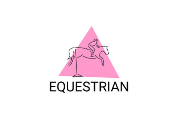 equestrian sport vector line icon. athlete riding a horse sport pictogram, vector illustration.