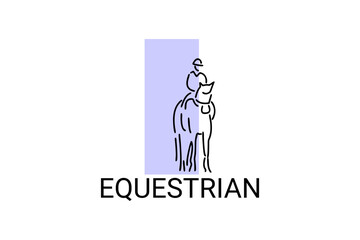 equestrian sport vector line icon. athlete riding a horse sport pictogram, vector illustration.