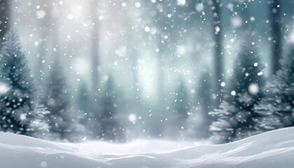 winter snow landscape for christmas card or event in background of blurred forest trees and falling snow events and abstract advertising concepts