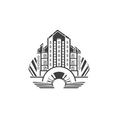 Naklejka premium Real state logo design, black vector icon.