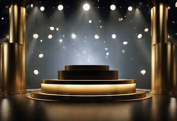 4k Loop Animation Gold stage podium with lighting. Scene for award ceremony. stock videoBackgrounds Award Gold - Metal Stage - Performance Space Igniting