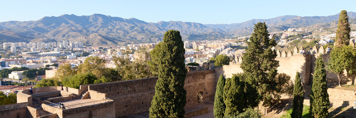 Fototapeta na wymiar Malaga, Defensive walls of Gibralfaro Castle.